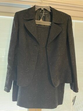 Nipon Boutique Black Textured Jacquard Blazer and Skirt Set